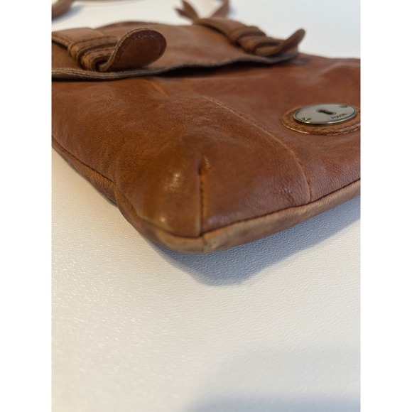 Fossil Tan Lamb Hide Leather Crossbody Purse Everyday Bag - Picture 8 of 10